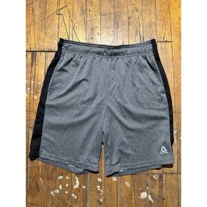 Reebok Athletic Shorts Mens Medium Gray Logo Pleated Drawstring Waist Running